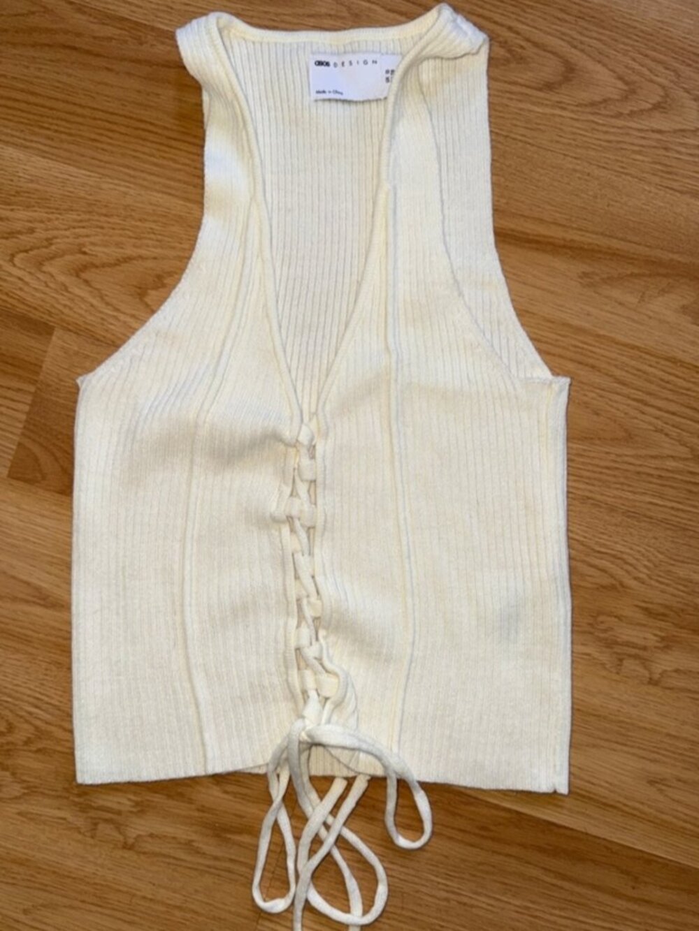 Knitted Lace-Up Tank Top in Cream Cropped Size 6